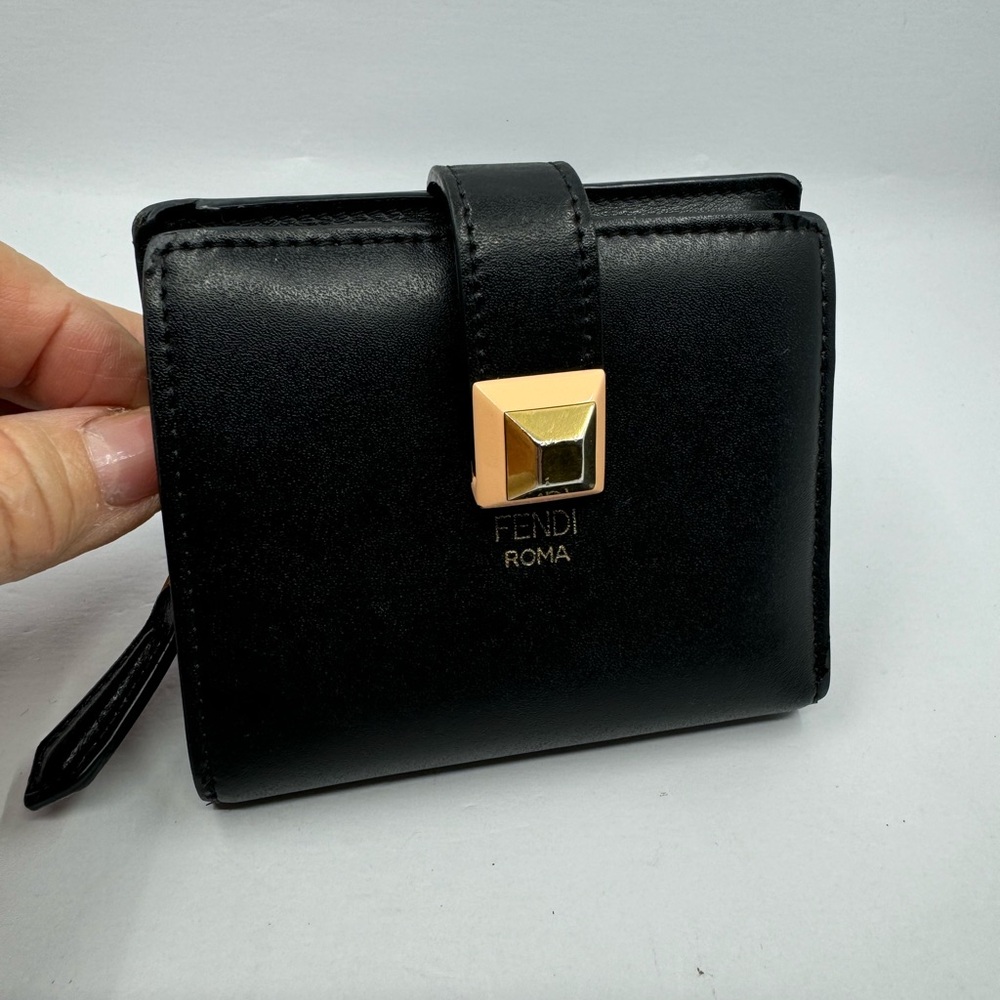 Fendi Compact Black Wallet with Gold Accent 25140
